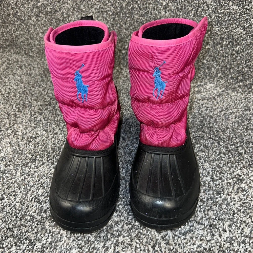 Kids Polo Ralph Lauren Pink Puffer Snow Boots Blue Pony Logo 4.5 Children Girl's